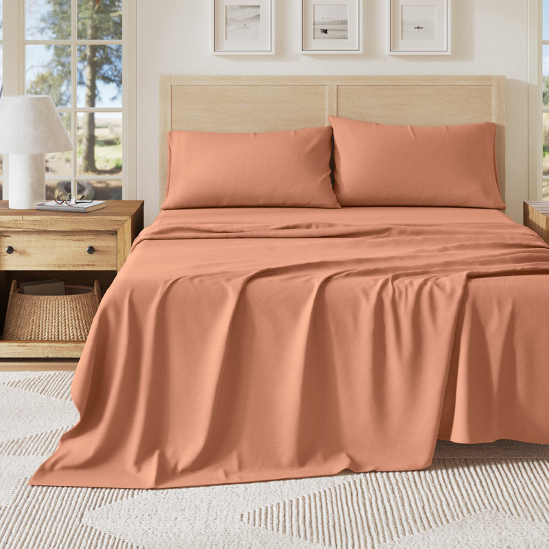Ultra-Soft Cotton Heathered Melange Jersey Knit Sheet Set, California King with 2 Pillowcases, Terracotta