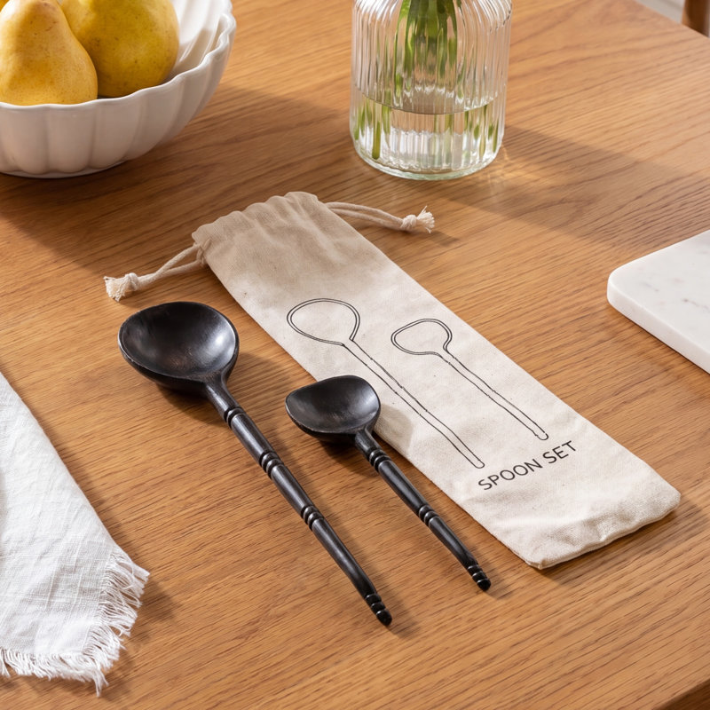 Horn Spoons in Printed Drawstring Bag