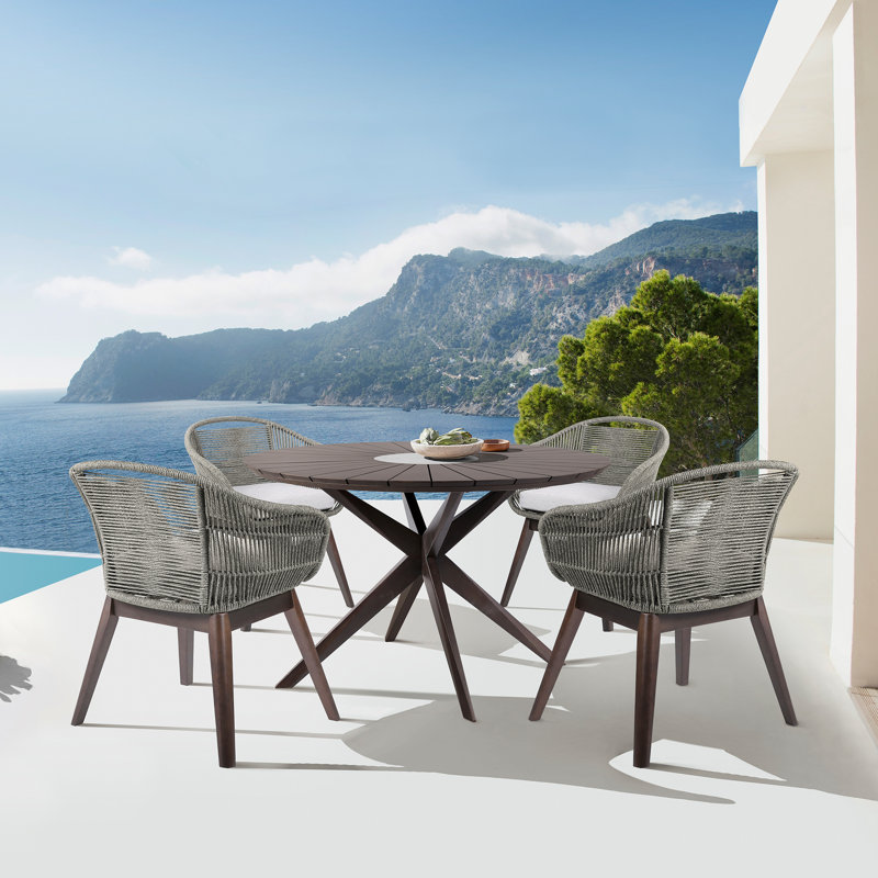 Geniotto 4 - Person Wood Patio Dining Set with Round Table , Cushions Included, Gray