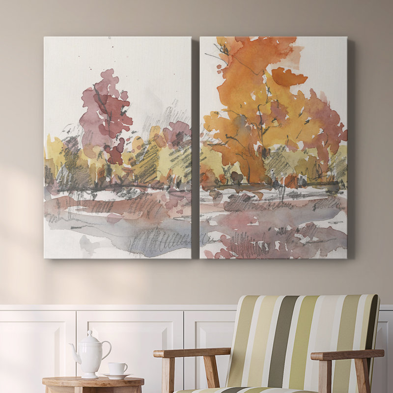 Aquarelle sur toile Treeline I - Toile tendue avec châssis de qualité supérieure - Prêt à être accroché, H 12 po x l 8 po