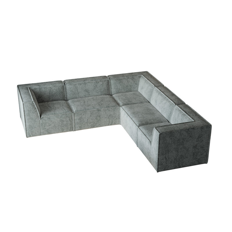 Karr 5-Seater L-Shape Boneless Compression Modular Sofa, Green Chenille