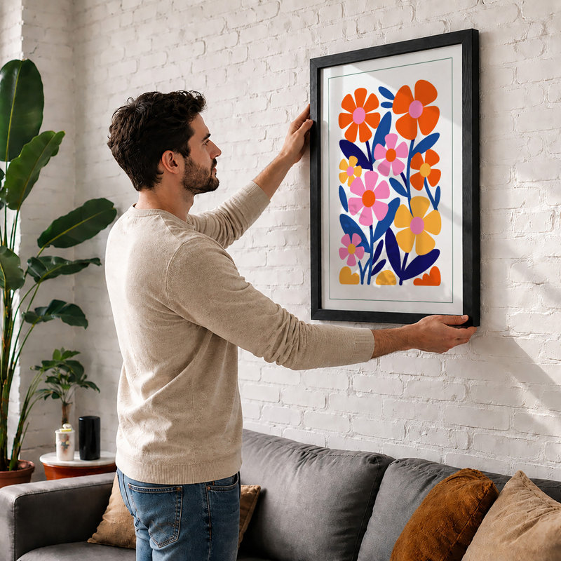 Vibrant Floral Garden Modern - Print, A4 - 29.7 x 21.0 cm, White