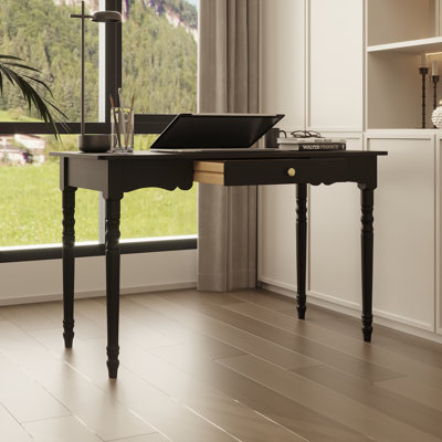 Classic Rubberwood Writing Desk With Turned Legs And Storage Drawer - Timeless Design For Home And Office