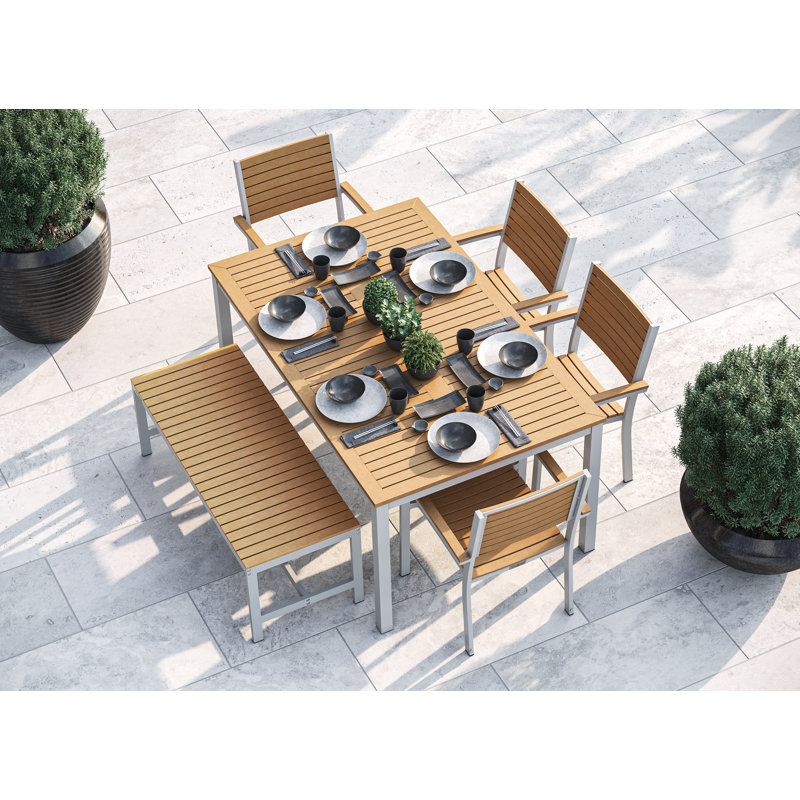 Travira 6 - Person Patio Dining Set with Rectangular Table, Tekwood Natural, Flint