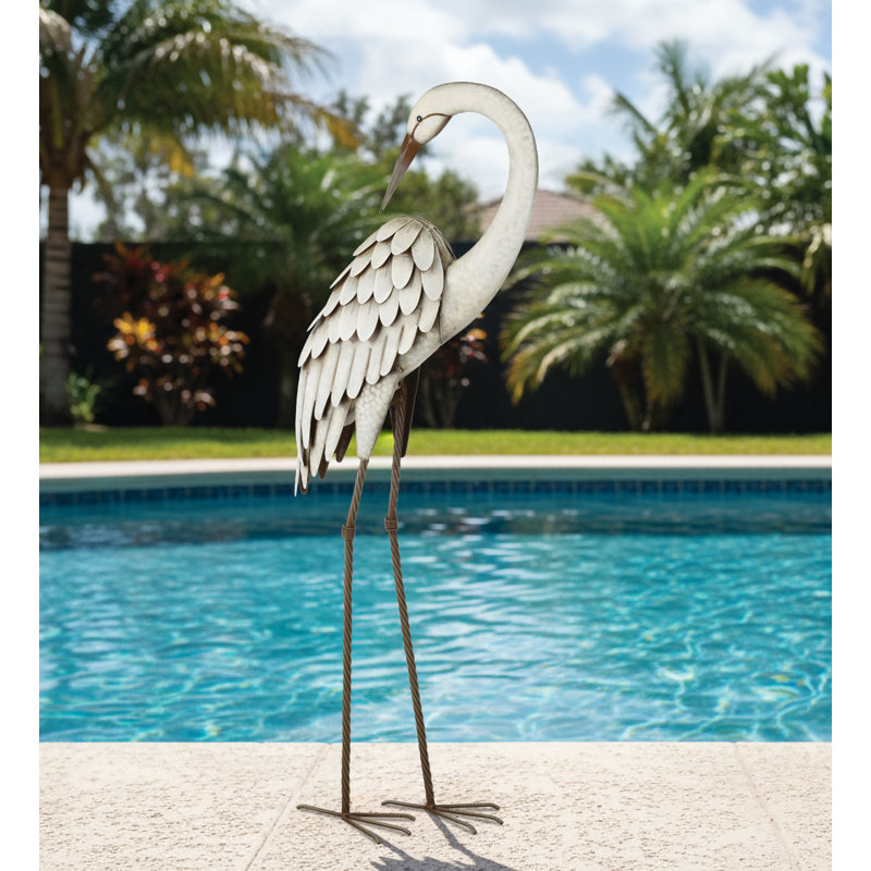 Statue de jardin en aigrette de 40,5 pouces de hauteur avec finition blanche multicolore résistante aux intempéries pour la décoration intérieure et extérieure