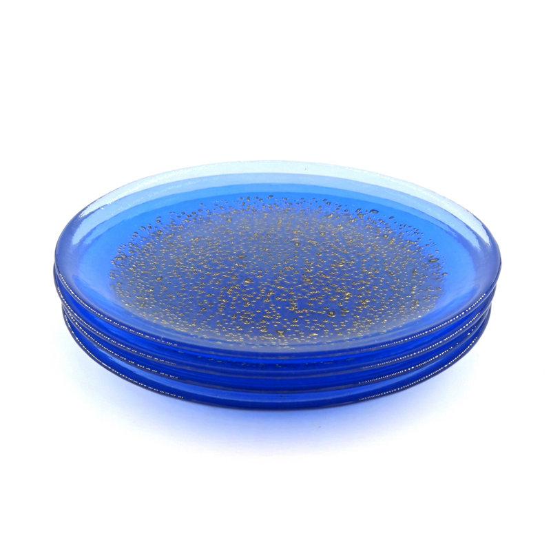 Handcrafted Indigo and Bronze Glass Salad Plates, 8.5 inches