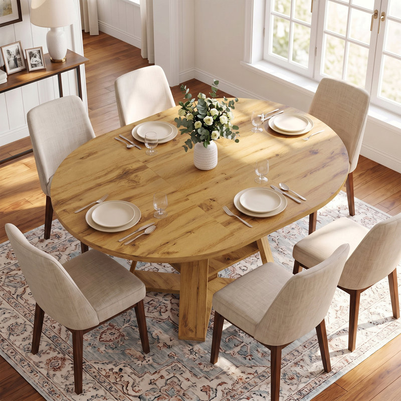 Table de salle à manger ronde extensible de 43,3" à 60" avec rangement dissimulé et piètement en croix, pour 4 à 6 personnes