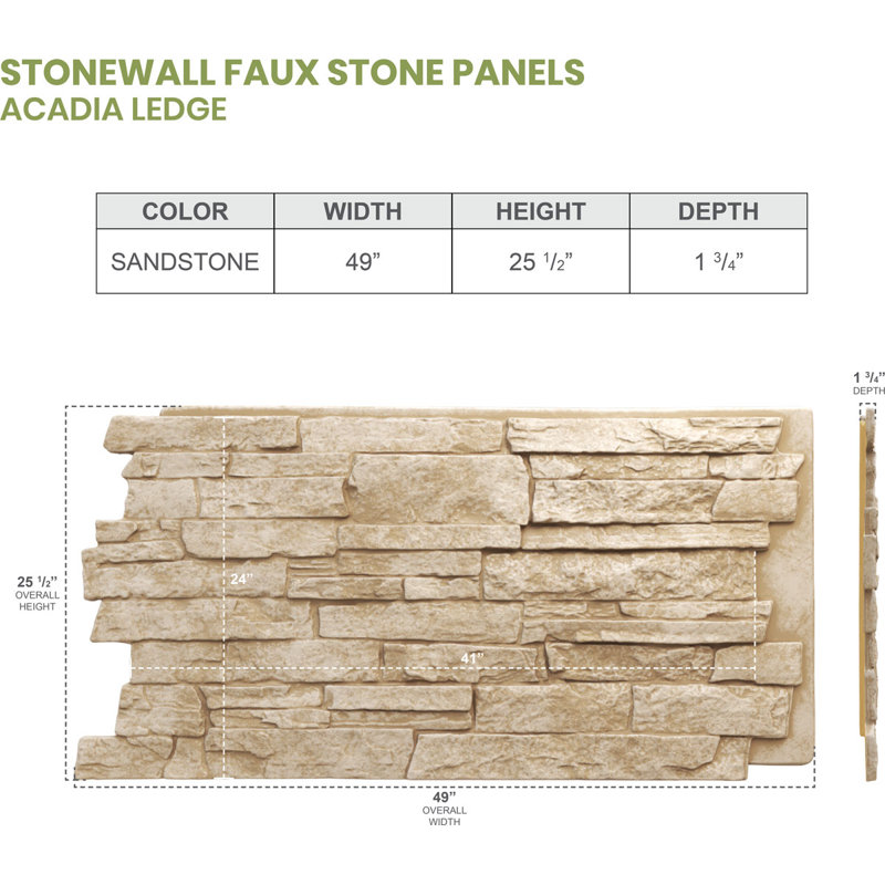 Acadia Ledge Stacked Faux Stone Wall Panelling, Sandstone
