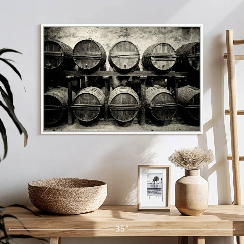 Tonneaux de vin, Cadre flottant blanc, 25 po x 17 po