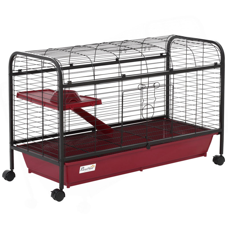 Maison de jeu pour animaux avec cage, roulettes, plate-forme, rampe P 41 po L 41 po PawHut