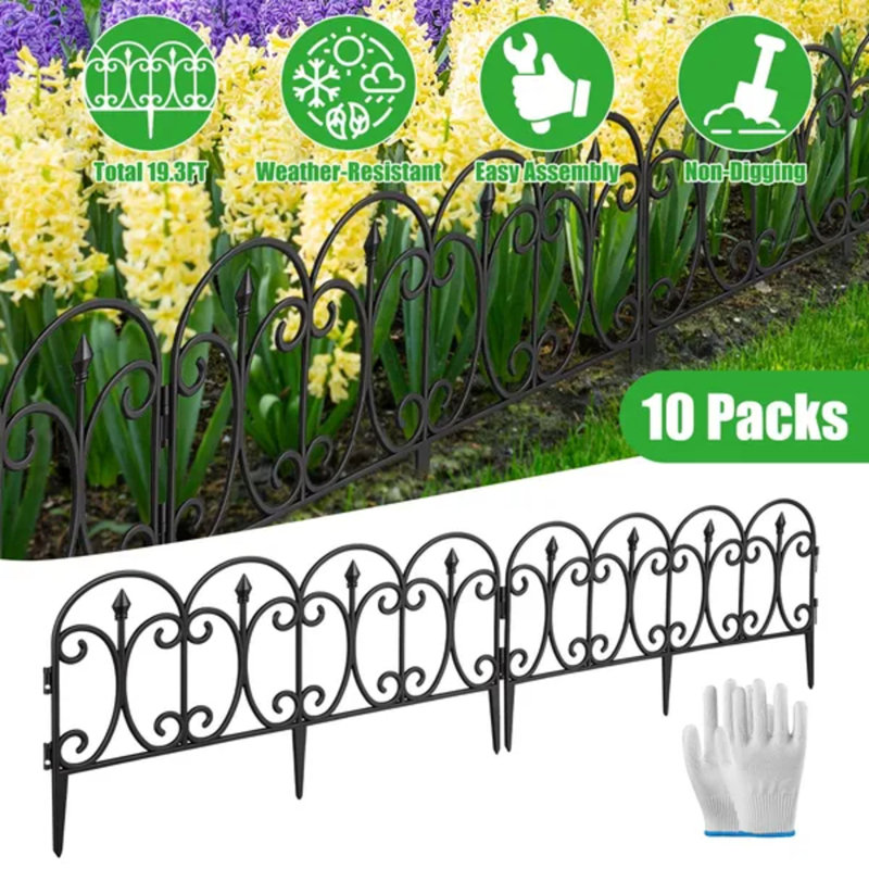 Paquet de 10 bordures de jardin en PP flexible, bordure de paysage réglable à angle emboîtable 19,3 pi, clôture de pelouse résistante aux intempéries pour chemin de lit de fleurs