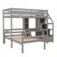 Petit lit plateforme multifonctionnel en pin massif gris de petite chambre avec espace de travail et de couchage supplémentaire