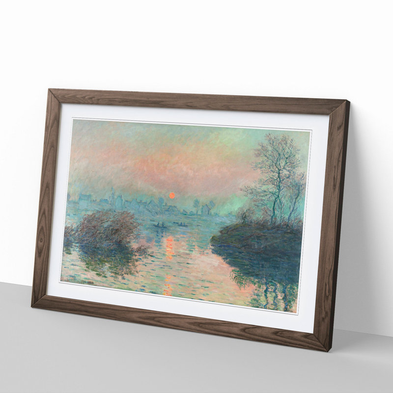 Sun Setting on the Seine by Claude Monet - Picture Frame Painting, 36cm H x 48cm W x 2cm D, Walnut Framed