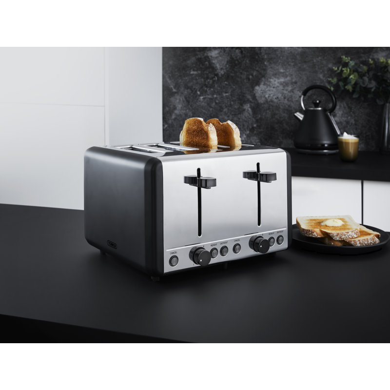 Tower Sera 4 Slice Toaster with 6 Browning and Defrost/Reheat/Cancel Functions, 1800W, Black