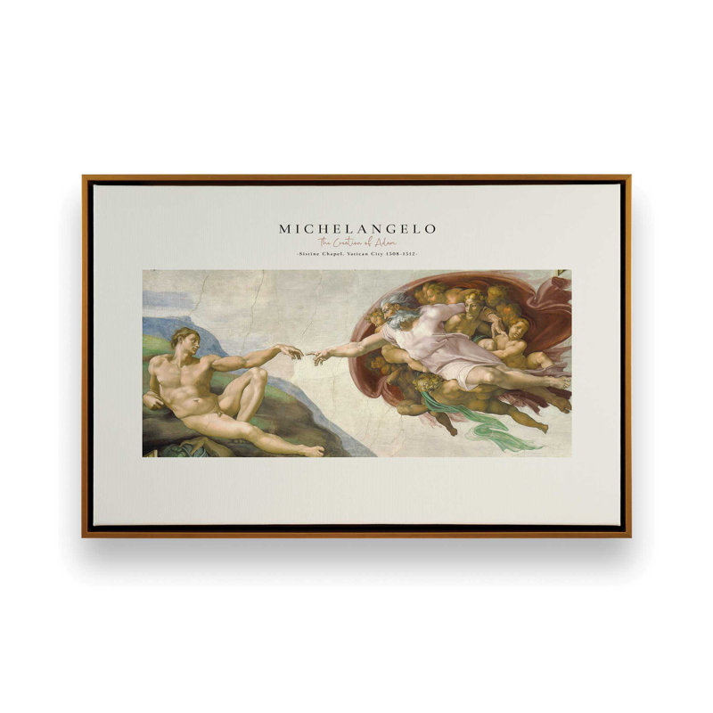 La création d'Adam par Michel-Ange v2, H 8,75 po x l 12,75 po, Cadre flottant or poli