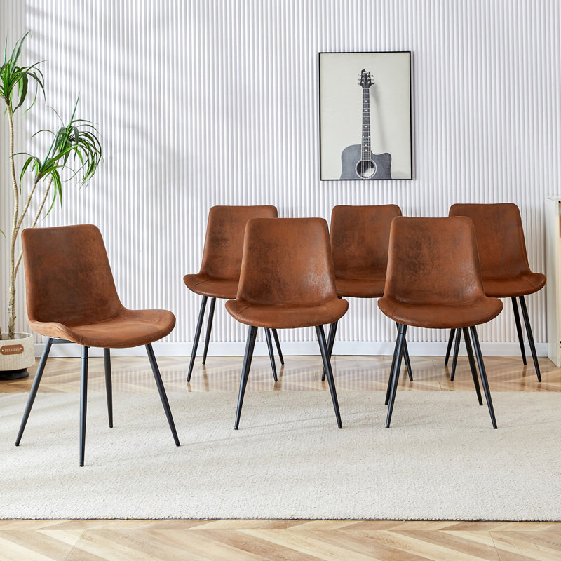 Set Of 6 Modern Style Cushioned Chairs With Metal Legs, Kitchen Chair, 6