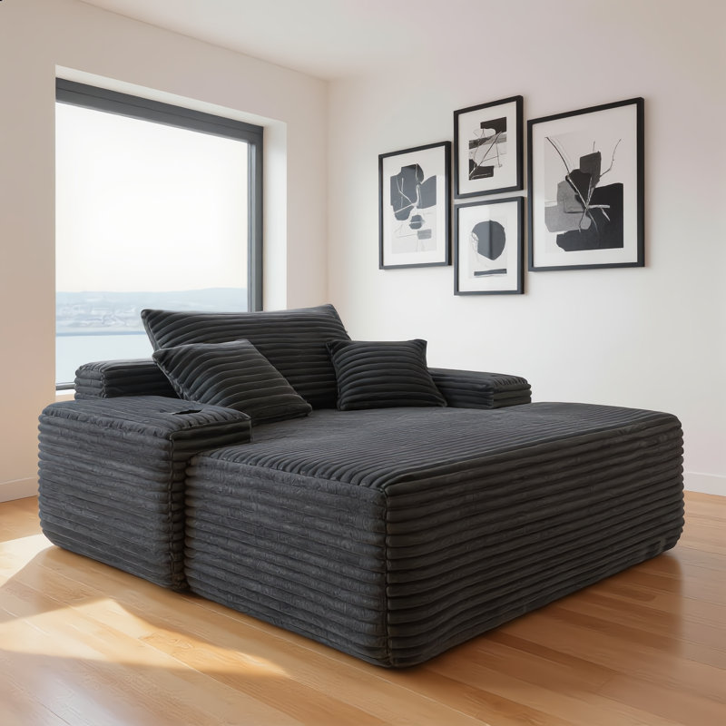 Fauteuil convertible multifonctionnel en tissu gris avec porte-gobelet en tissu pour le salon de la chambre à coucher