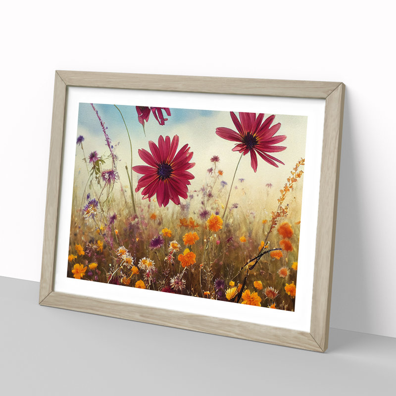 Masterful Wildflowers Floral - Single Picture Frame Print, 46cm H x 64cm W x 2cm D, Oak Framed
