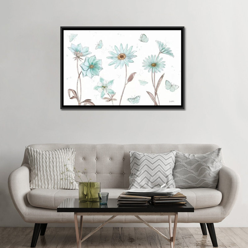 « bits of blue i », reproduction sur toile tendue, H 18 po x l 26 po x P 1,5 po, Toile avec cadre noir, Pas de tapis
