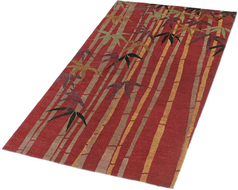 Bamboo Floral Area Rug in Gray/Red, Rectangle 8' x 10'