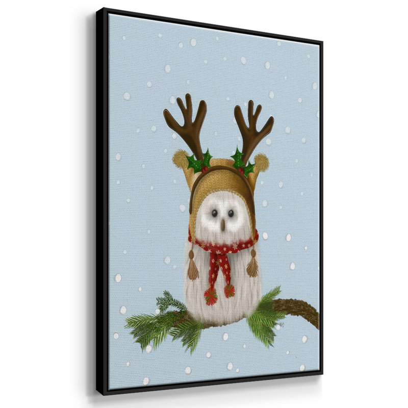" Christmas Fluffy Owl And Antlers ", Black, 25" H x 17" W x 1.5" D
