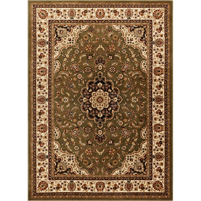Denzel  Medallion Kashan Green Traditional Rug, Rectangle 2'3" x 3'11"