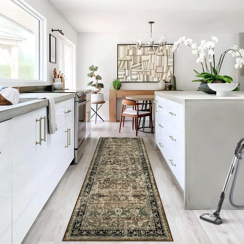 Oriental Non-Slip Rubber Backed Short Pile Area Rug for Playroom Office Kitchen Dining Room Dorm and Bedside