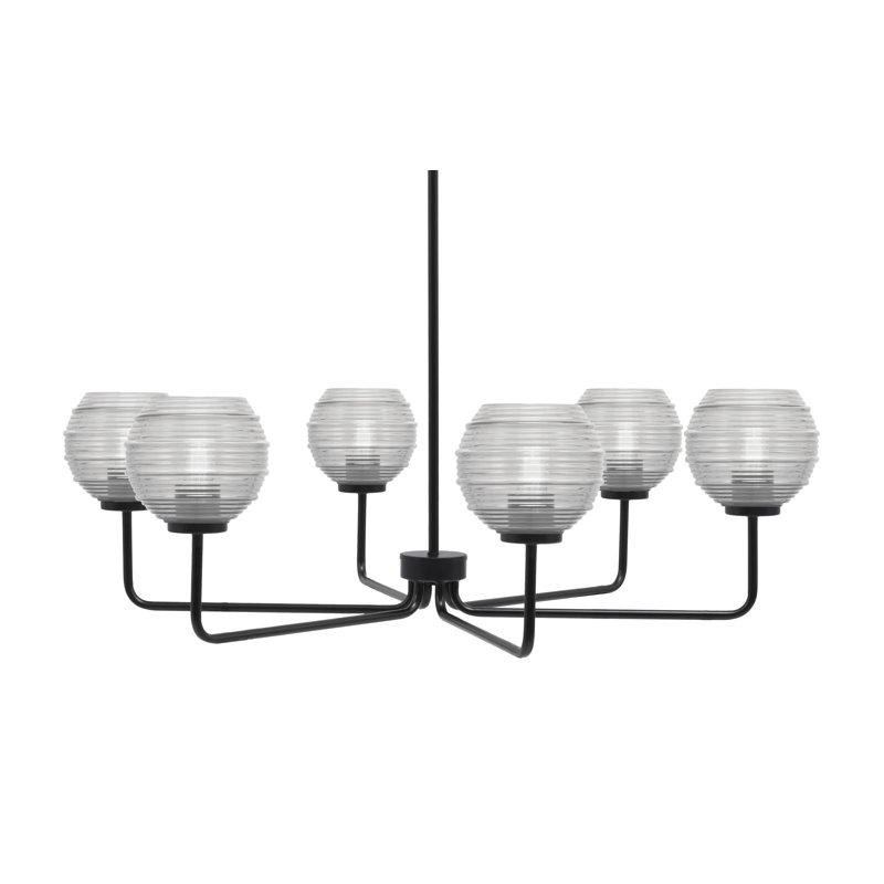 Lustre 6 lumières Amarmula, finition noir mat, verre fumé 6 po, Transparent/noir, Noir