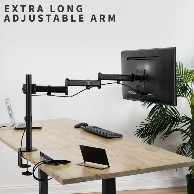 Black Adjustable Single Monitor Desk Mount with Extendable Arm
