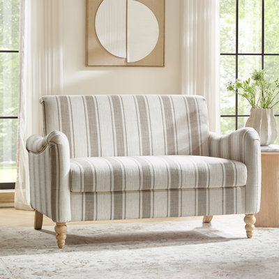 Terren 50.5"W Farmhouse Linen Upholstery Loveseat With Solid Wood Spindle Legs