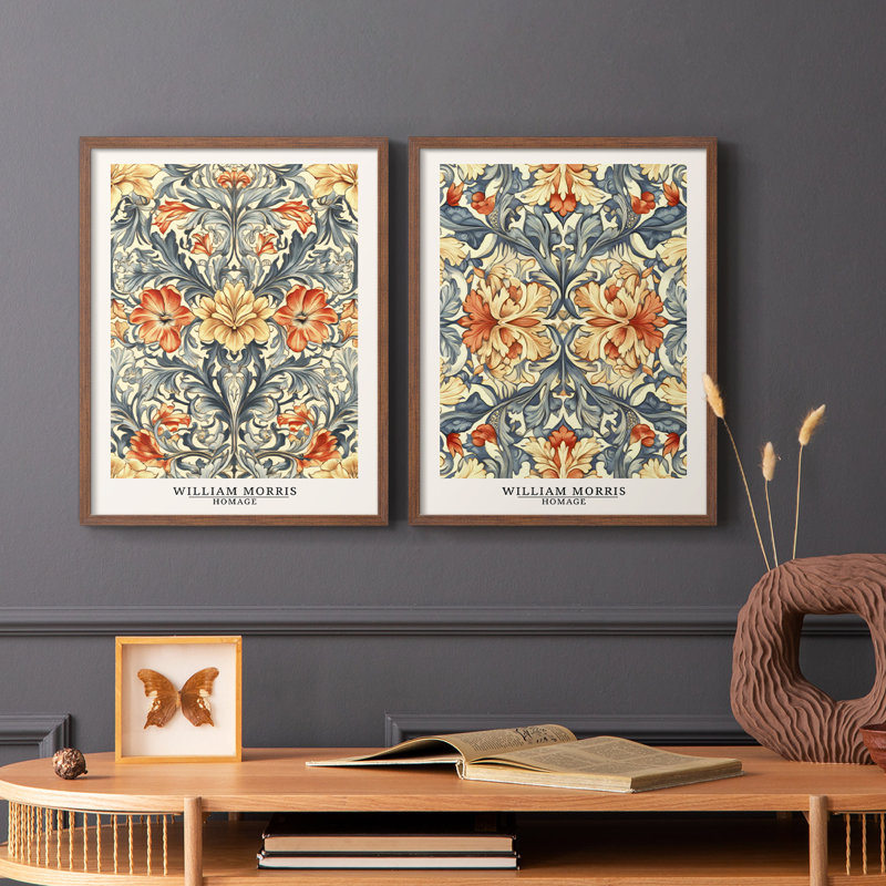 WM MORRIS Series DCCCXXII-Premium Framed Print -Ready to Hang - No Nails Required - No Nails Required, 29" H  x 46" W, Walnut