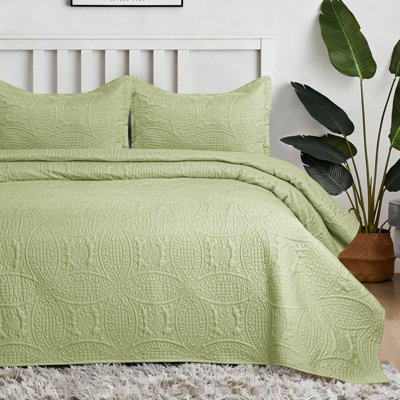 Qatan Oversized Embossed Coin Quilted Bedspread Set, Twin, Reversible Lightweight Coverlet with Pillow Sham, Rust