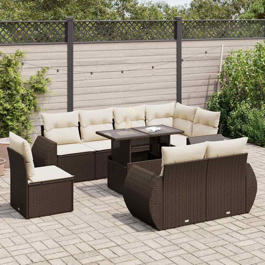 Vidaxl 9-Tlg. Garten-Sofagarnitur Mit Kissen Beige Poly Rattan