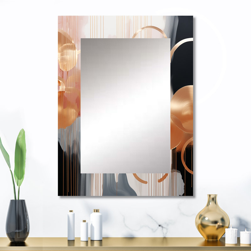 Gold and white Abstract shapes harmony II - Abstract Shapes Wall Mirror, Gold Decorative Mirror, Printed Metal Art, 32" x 24"