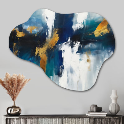 «Feeling Spirit» abstrait en bleu Nova et or - art mural asymétrique en forme de nuage abstrait