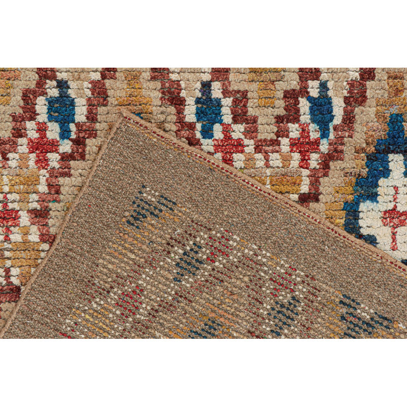 Moroccan Hand Knotted Geometric Area Rug, Rectangle 10' x 14'