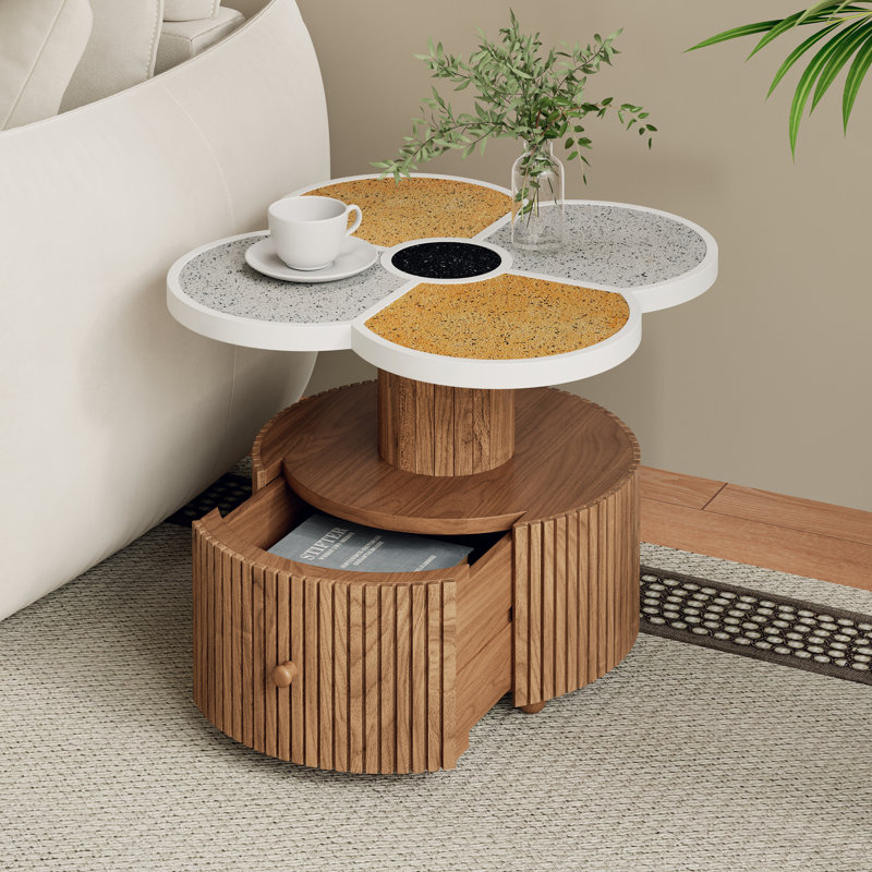Table de bout unique à trèfle à quatre feuilles avec rangement, table d'appoint pour le salon, chambre à coucher
