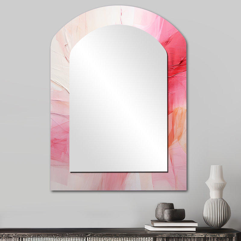 Miroir mural doré et rose à motif abstrait abstrait rivière I - Beige, 34 po x 25 po