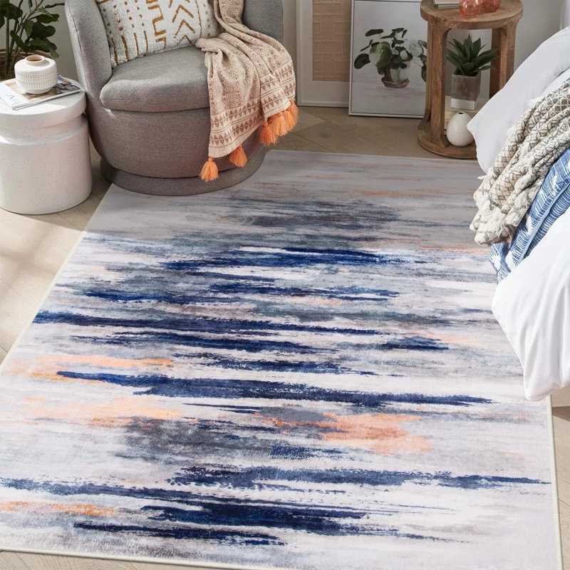 Tapis à dégradé abstrait - Tapis moderne décoloré pour le salon ou la chambre à coucher, Rectangle 4pi x 6 pi