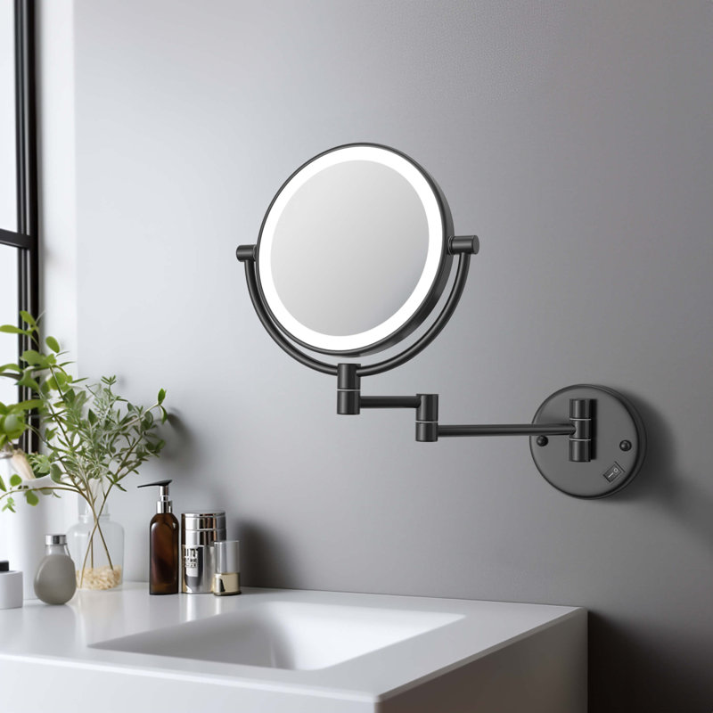 Miroir mural rond en métal, Noir mat