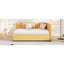 Lit de jour double avec lit gigogne en lin jaune, structure, pas de sommier pour un confort à long terme et lit, structure en bois durable