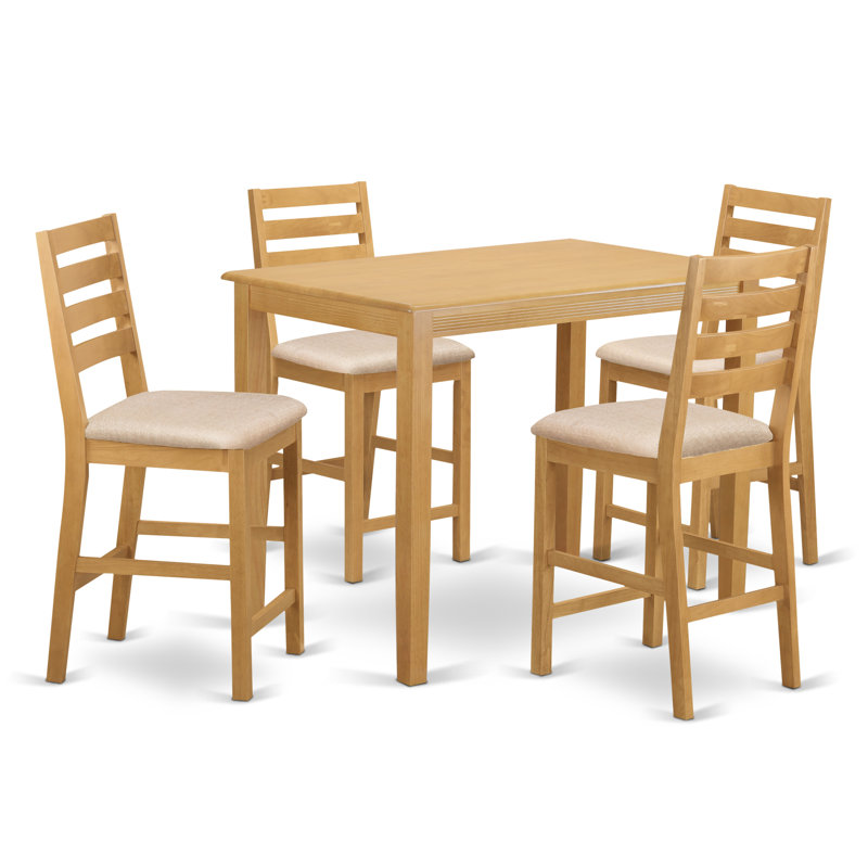 5 Piece Kitchen Counter Set Includes a Rectangle Dining Room Table and 4 Linen Fabric Dining Chairs, Oak