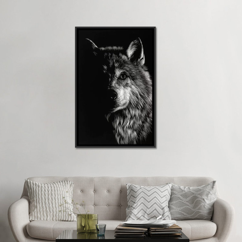 «Wolf III», reproduction de photo sur toile, H 26 po x l 18 po x P 1,5 po, Toile avec cadre noir, Pas de tapis
