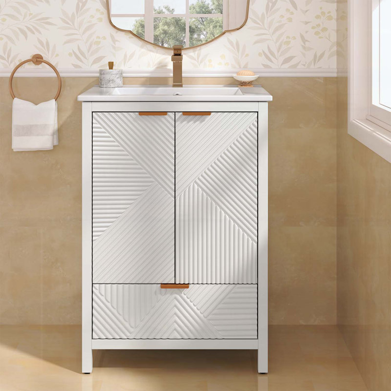 Meuble-lavabo moderne 24 po avec lavabo, Blanc