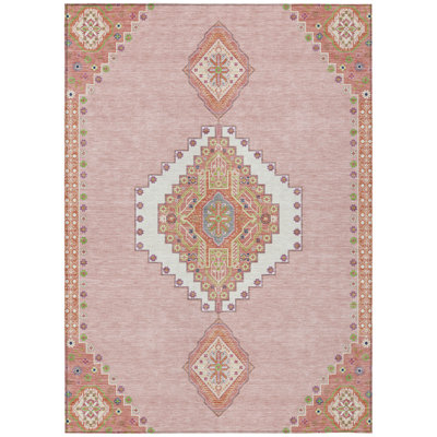 Tapis oriental lavable intérieur rose 5 pi x 8 pi