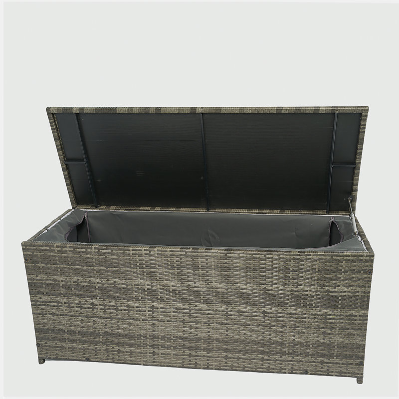 Boîte de rangement extérieure, boîtes de terrasse de patio en osier 113 gallons avec couvercle, rangement de coussins pour jouets d'enfants, oreillers, serviette en osier gris