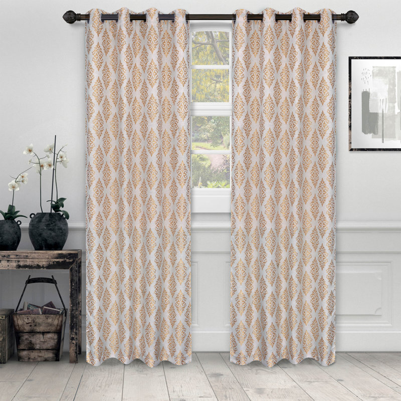 Ensemble de rideaux Venetian Damask, Doré, L 52 po x L 96 po
