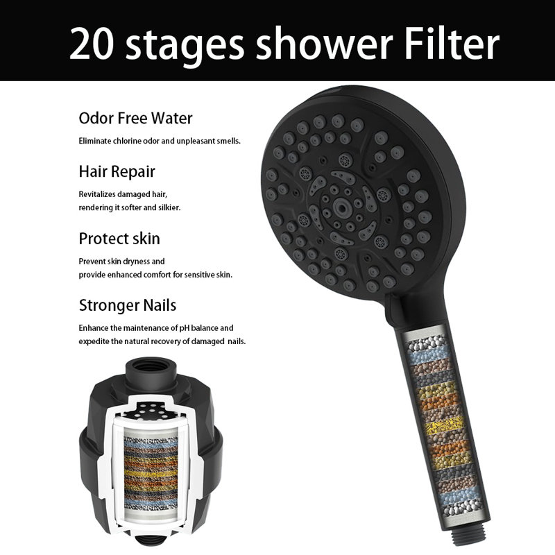 Filtered Rainfall Shower Head Combo, 13'' Showerhead With 10 Spray Handheld, 71'' Hose & Holder,, Black