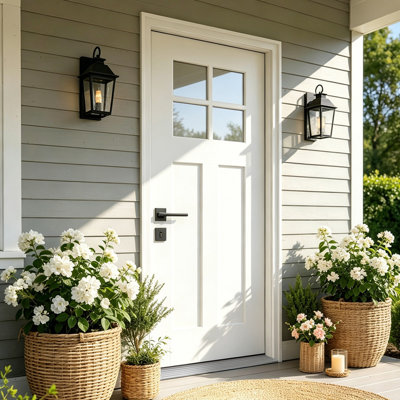 Mordern 36"X80" Fiberglass Front Door With White 4-9/16" PVC Frame, Inswing Exterior Door With Brickmould, Minimalist Smooth Skin For Home Entrance