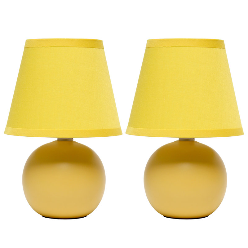Petite Yellow Ceramic Orb Base Table Lamp Set with Tapered Drum Shade